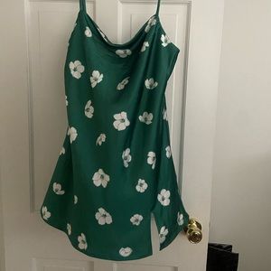 Princess Polly, size 12, green and flower patterned dress. Worn once. Some pulls